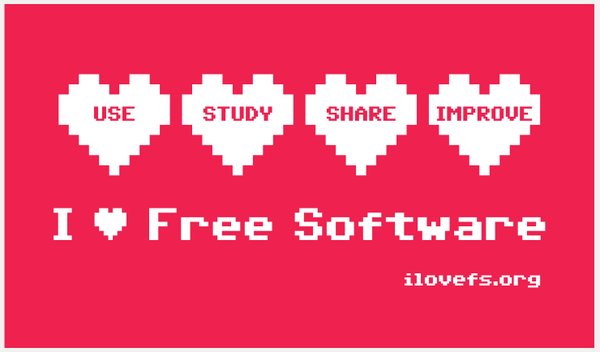 "I heart Free Software / use, study, share, improve"