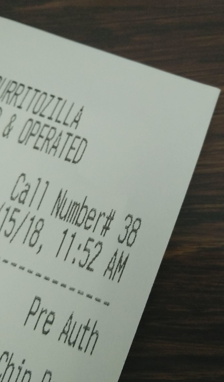 A receipt that says Call Number #38