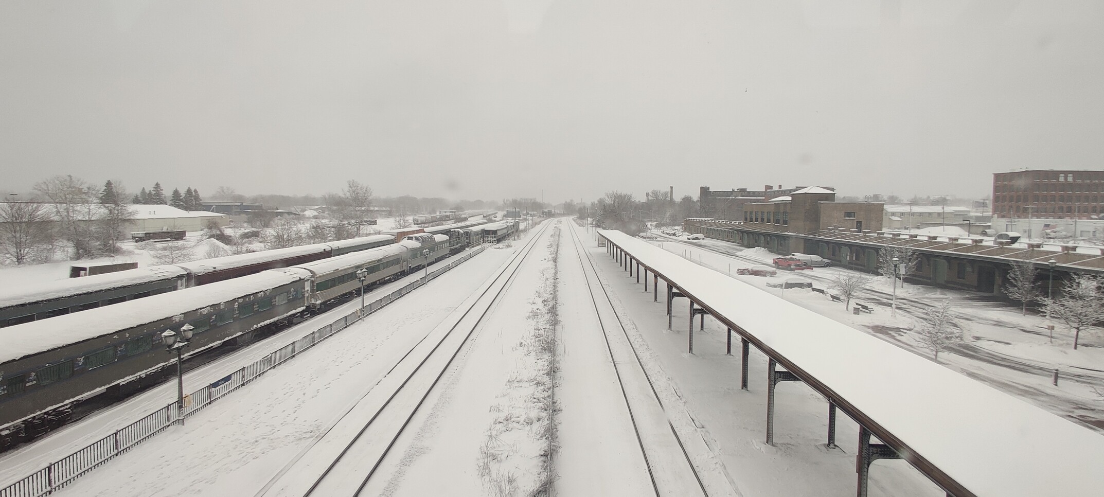 Train station in upstate NY as the snow falls